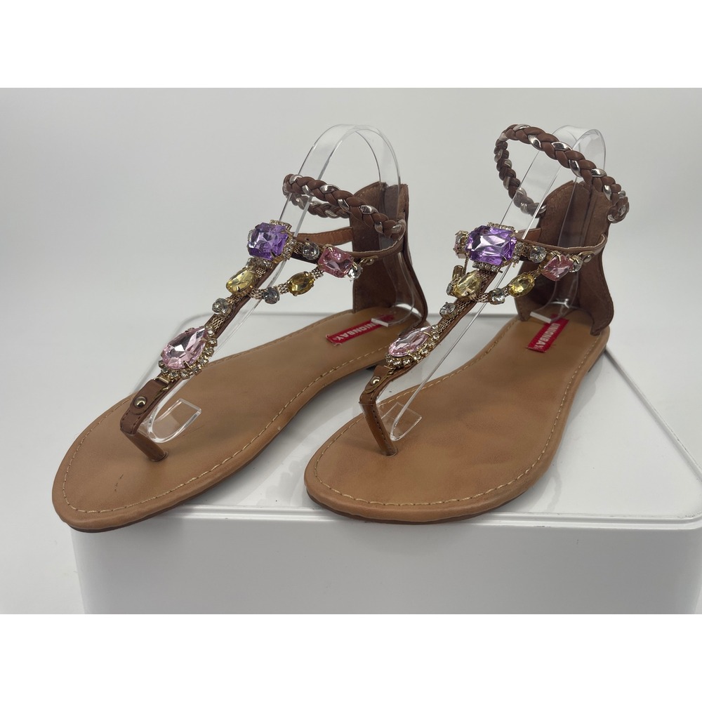 Unionbay Jeweled Gladiator Thong Sandals Womens Brown Crystal Embellished Boho